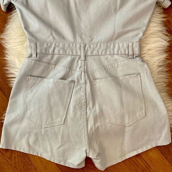 Zara High-Waist Shimmer Denim Cotton Romper - Picture 11 of 14